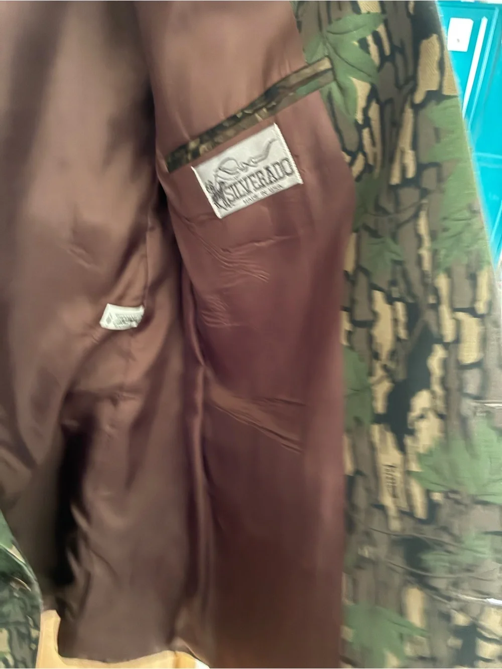 Men's Vintage Silverado Trebark Camouflage Blazer with Brown Suede Yoke